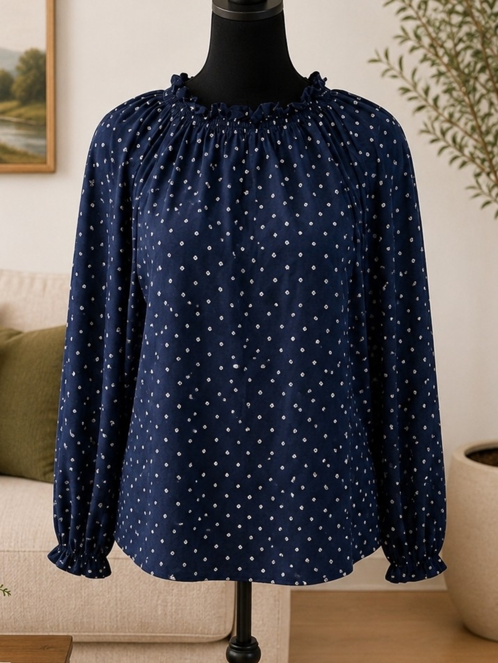 GAP Navy Blue Polka Dot Peasant Blouse